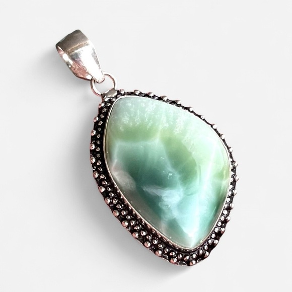 Natural Hemimorphite Larimar Gemstone Sterling Silver Pendant - Picture 2 of 9